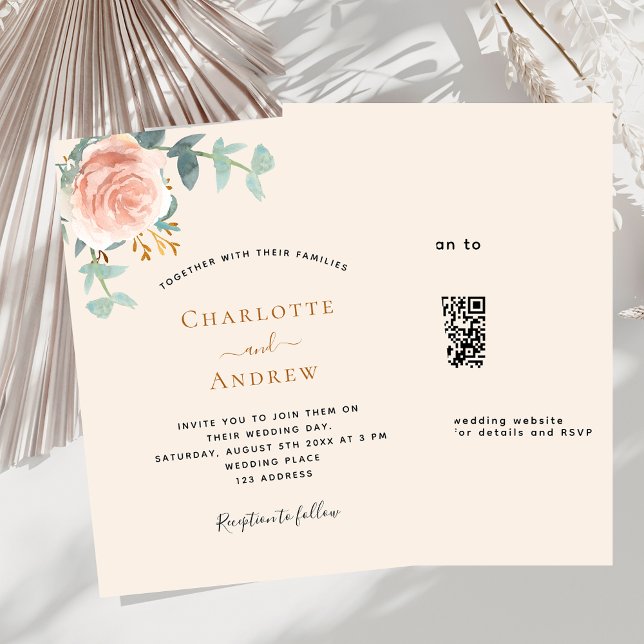 Code QR floral rose beige RSVP faire-part de maria (Créateur téléchargé)