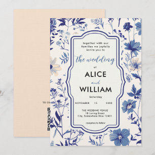 Code QR Indigo Blue Fleur sauvage Faire-part de ma