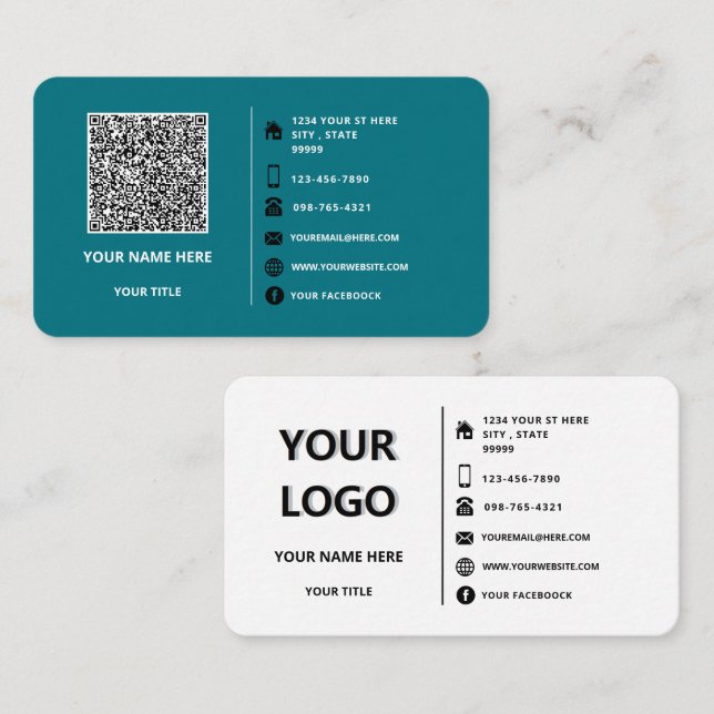 Code QR Info Logo Carte de visite de texte Choisir (Devant / Derrière)