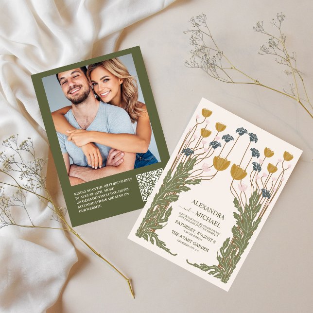Code QR Invitation de mariage Art Nouveau Floral V (Créateur téléchargé)