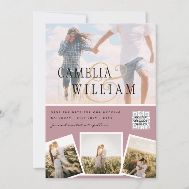 Code QR Invitation de Mariage Photo Rose Sauvegard (Devant)