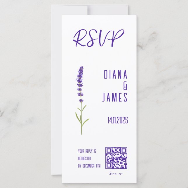 Code QR Lavande d'aquarelle élégant Mariage RSVP (Devant)