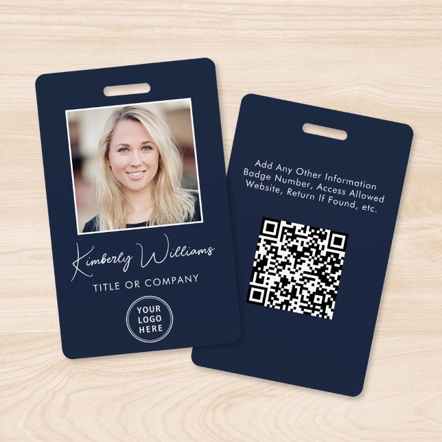 Code QR Logo Badge d'identité bleu avec photo de l (Créateur téléchargé)