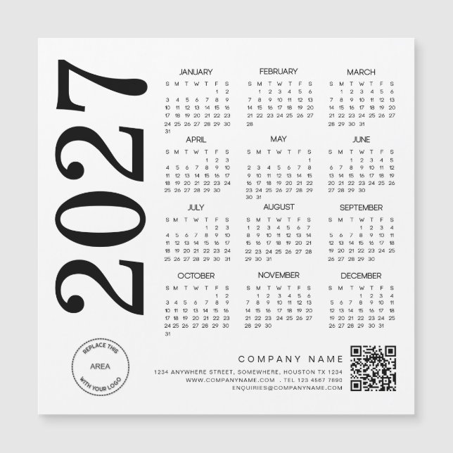 Code QR Logo Calendrier 2027 Affaires Noir & Blanc (Devant)