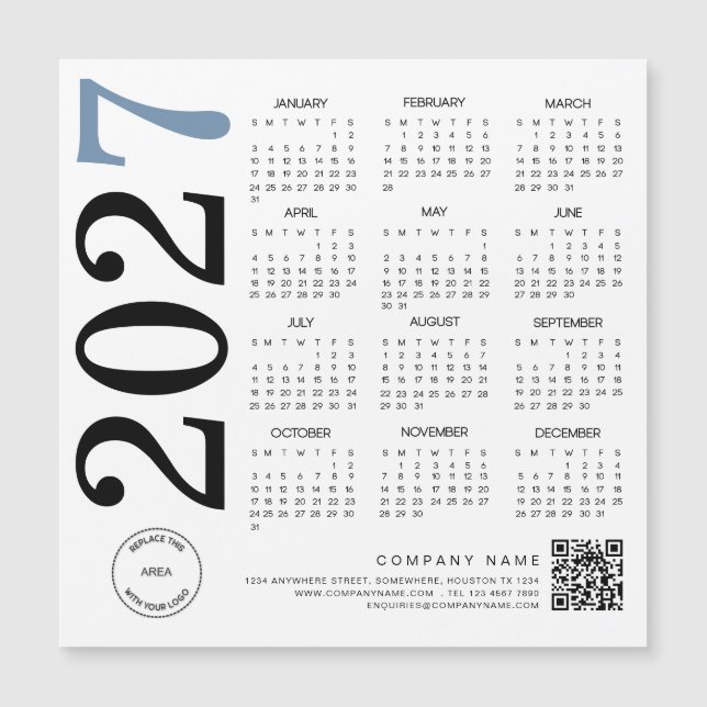 Code QR Logo Calendrier 2027 Bleu Noir Entreprise (Devant)