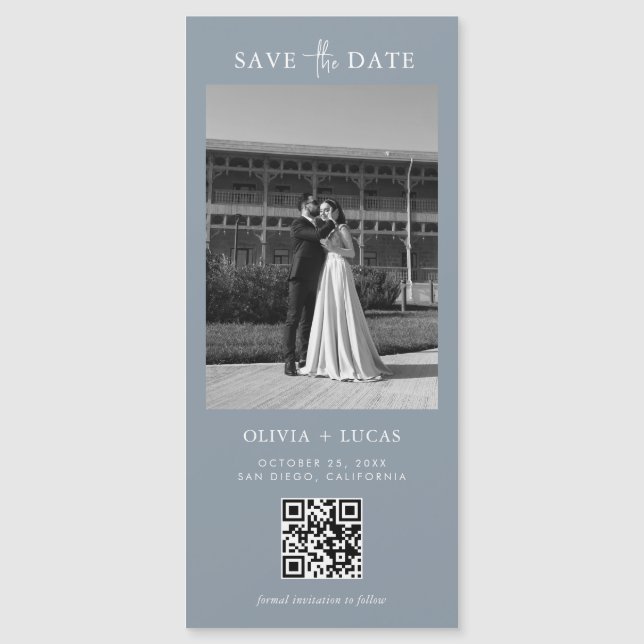 Code QR Mariage magnétique bleu Dusty Enregistrer  (Devant)