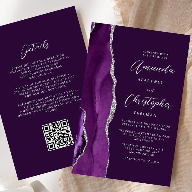 Code QR Mariage Violet Argent Agate Prune Budget (Créateur téléchargé)