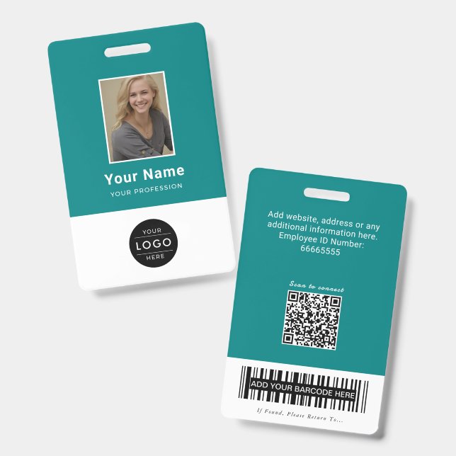 Code QR médical sarcelle moderne Badge infirmière  (Avant & arrière)