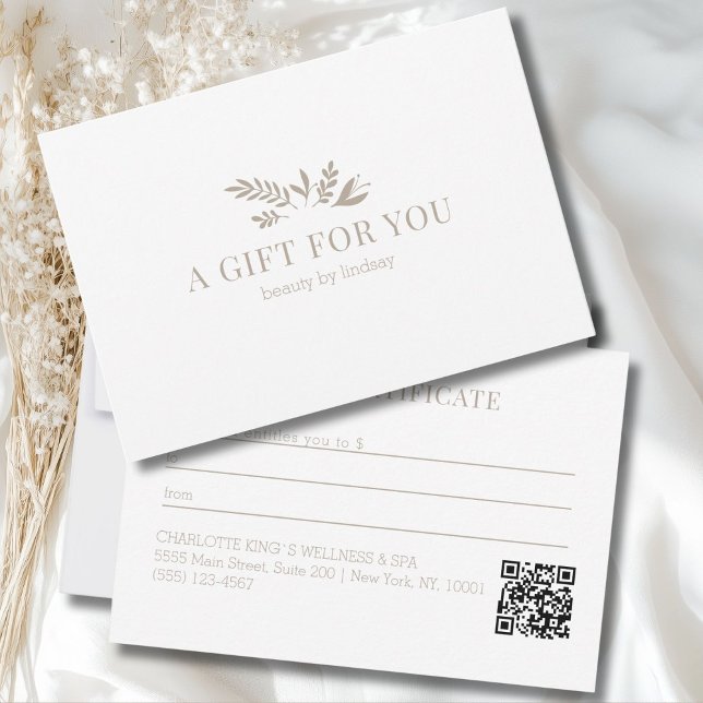 Code QR minimal blanc botanique pour entreprise (Minimal White Botanical Business QR Code)