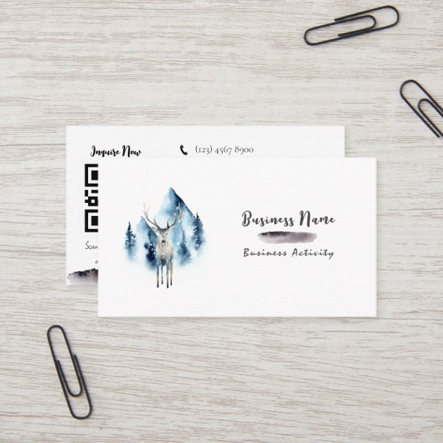 Code QR minimaliste aquarelle Carte de visite noir (Devant/Arrière en situation)