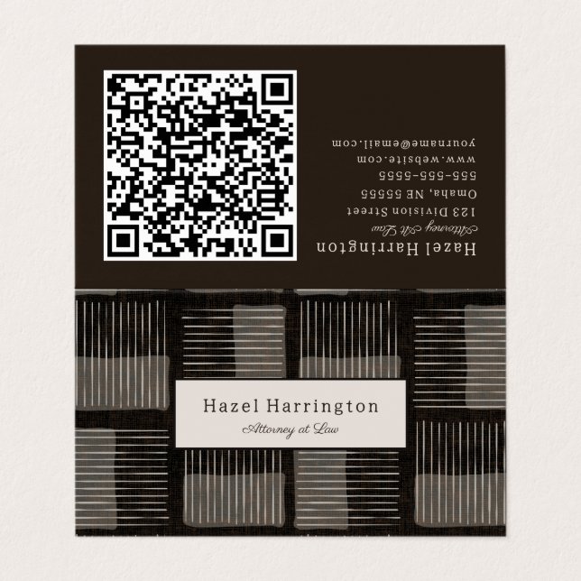Code QR moderne plié Carte de visite noir gris (Extérieur déplié)
