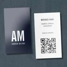 Code QR Monogramme Gras Argent Bleu Foncé Moderne