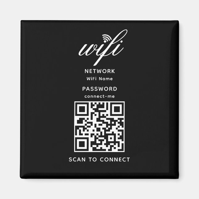 Code QR Mot de passe Internet Wifi Aimant Noir (Devant)