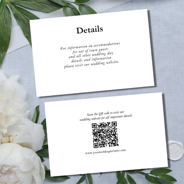 Code QR noir blanc Détails du Mariage Carte de boî (Black White Modern Minimalist Details Enclosure Card for Weddings)