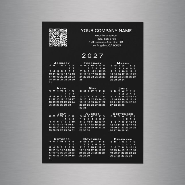 Code QR personnalisé pour entreprise Calendrier 20 (Custom Business QR Code 2027 Calendar Black Magnet in situ)