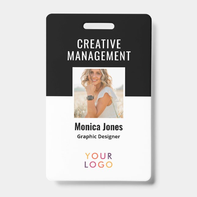 Code QR Photo d'employé Badge Noir (Avant)