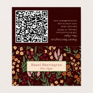 Code QR plié Carte de visite Floral Burgandy