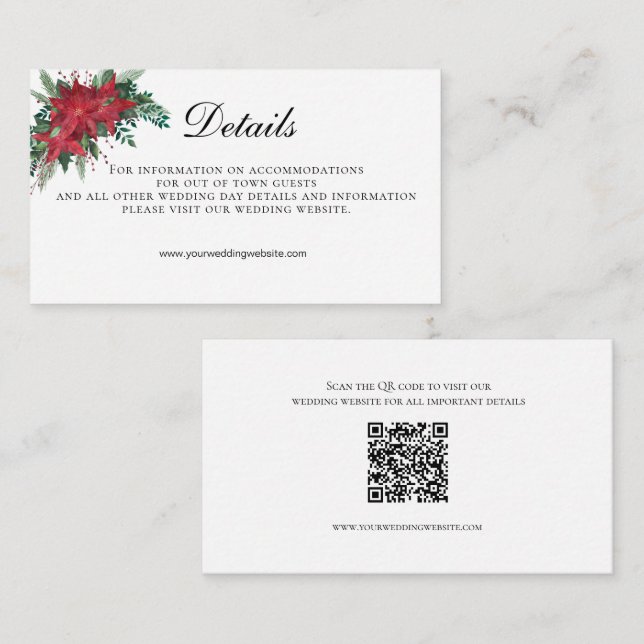 Code QR Poinsettia Détails du Mariage Carte de boî (Devant / Derrière)