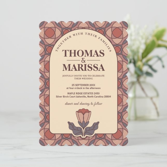Code QR pour invitation de mariage florale rétro A (Debout devant)