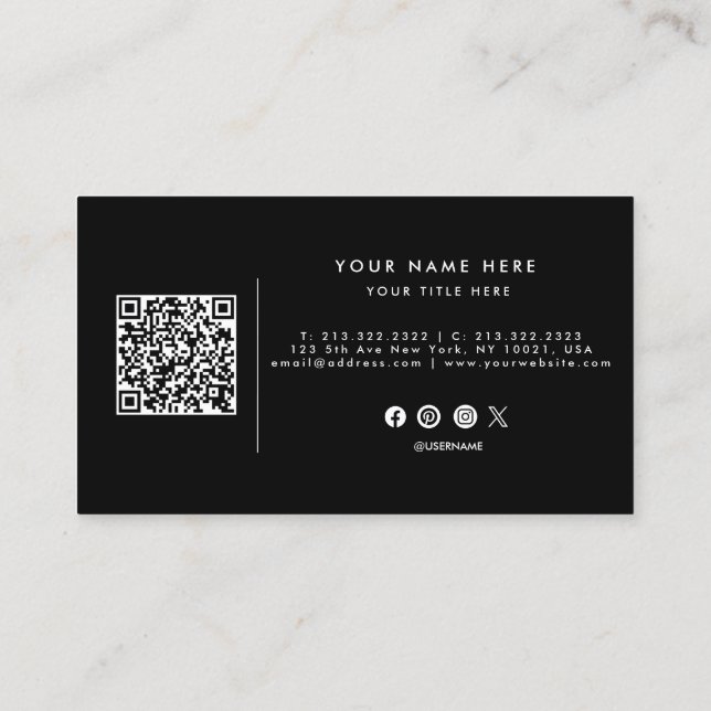 Code QR professionnel Carte de visite noir et blan (Dos)