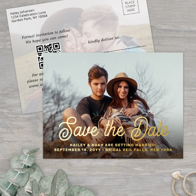 Code QR Rétro Script 2 Photo Mariage Faire-Part de (Créateur téléchargé)