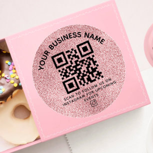 Code QR rose vierge et Sticker rond de texte perso