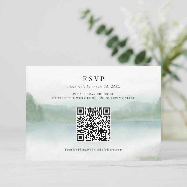 Code QR RSVP Aquarelle Mariage Arbres Lac Abstrait (Debout devant)