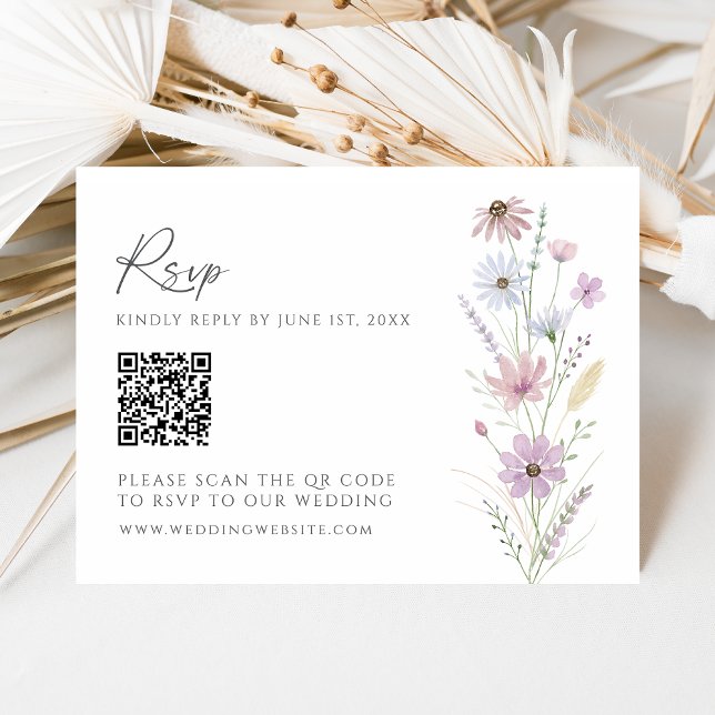 Code QR RSVP de mariage aux fleurs sauvages pastel (Créateur téléchargé)