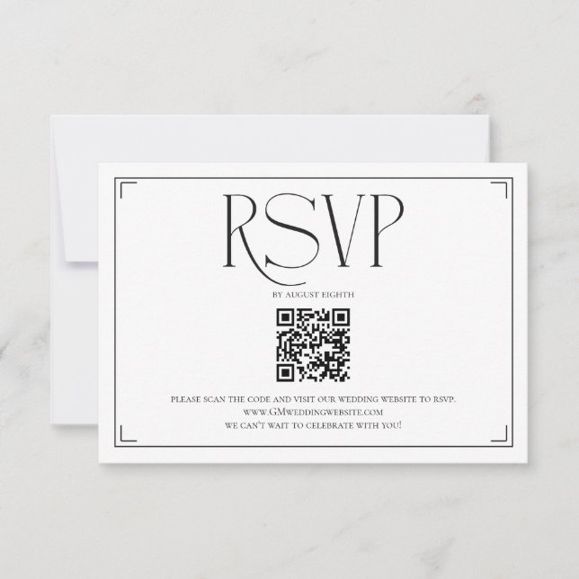 Code QR RSVP Écriture Élégante Mariage Noir Blanc  (Devant)