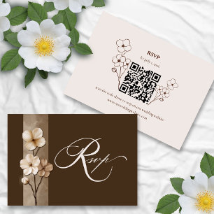 Code QR RSVP floral dessiné à la main beige sable
