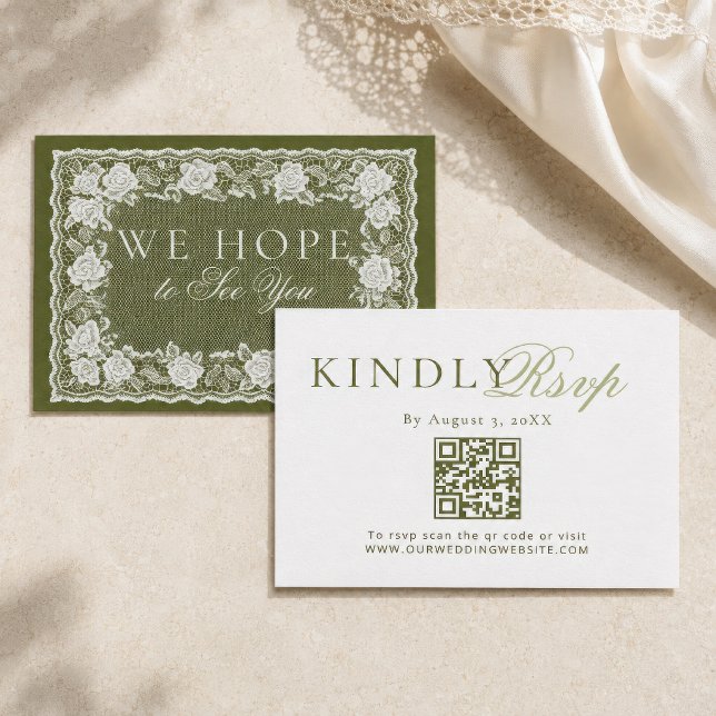 Code QR RSVP Mariage Argent Ancien Vert Olive Dent (Créateur téléchargé)
