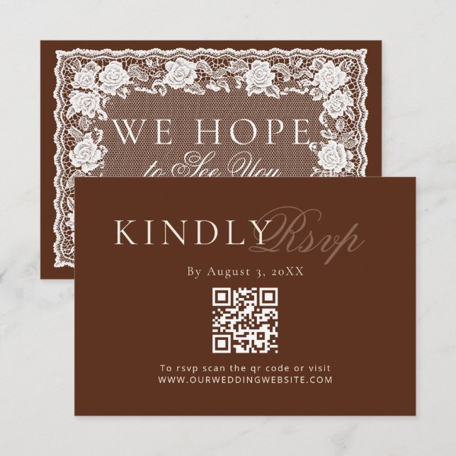Code QR RSVP Mariage Argent Vieux Broderie Anglais (Devant / Derrière)