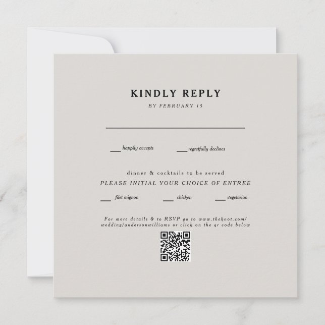 Code QR RSVP Mariage Carré Beige Moderne (Devant)