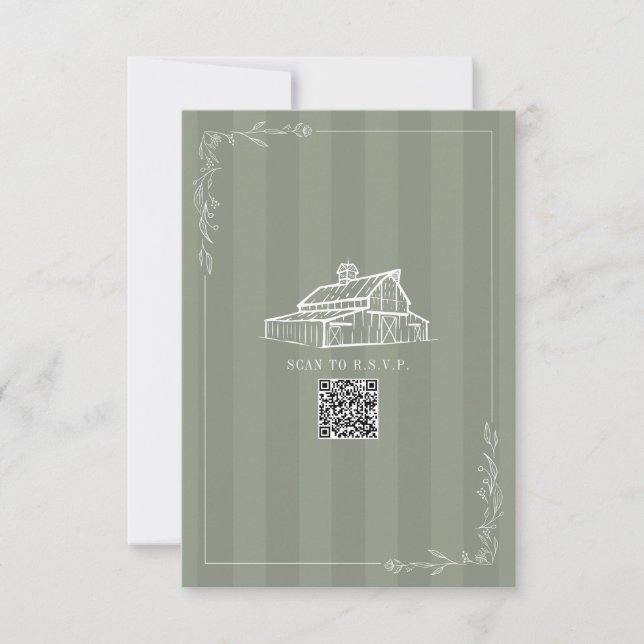 Code QR RSVP Mariage Rayure Vert Sauge Grange Rust (Devant)