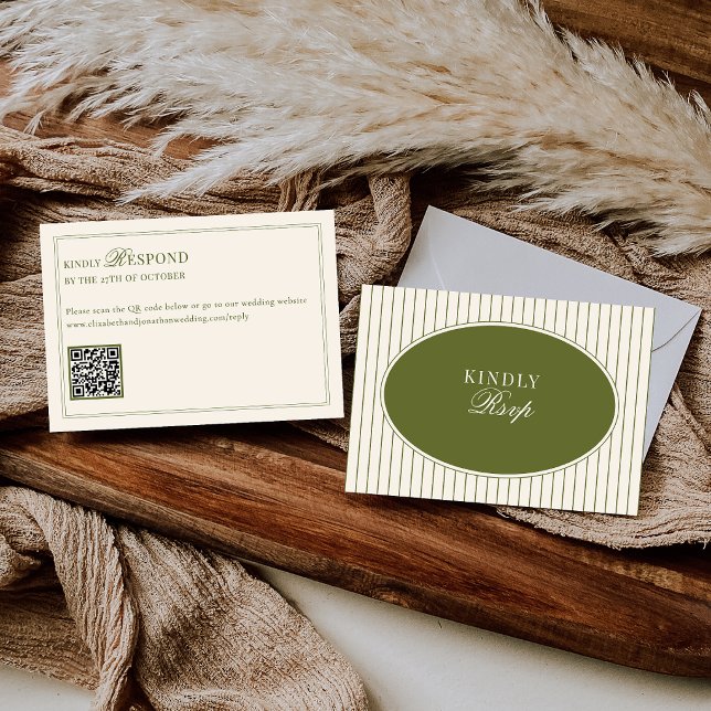 Code QR RSVP Mariage Rayures Vert Olive Ancien Arg (Créateur téléchargé)