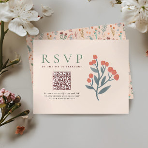 Code QR rustique Boho Fleurs sauvages mariage RSVP