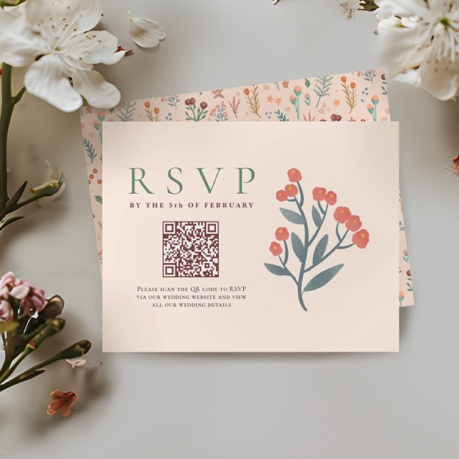 Code QR rustique Boho Fleurs sauvages mariage RSVP (Créateur téléchargé)