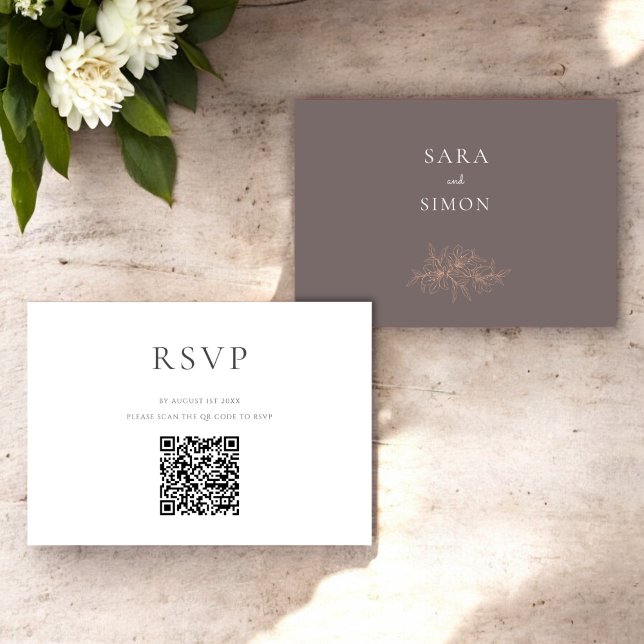 Code qr rustique moderne Mariage RSVP (modern rustic earty tones peach floral qr wedding rsvp card )