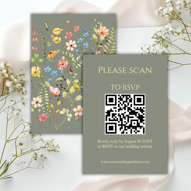 Code QR Sage Fleur sauvage simple et Mariage RSVP (Créateur téléchargé)