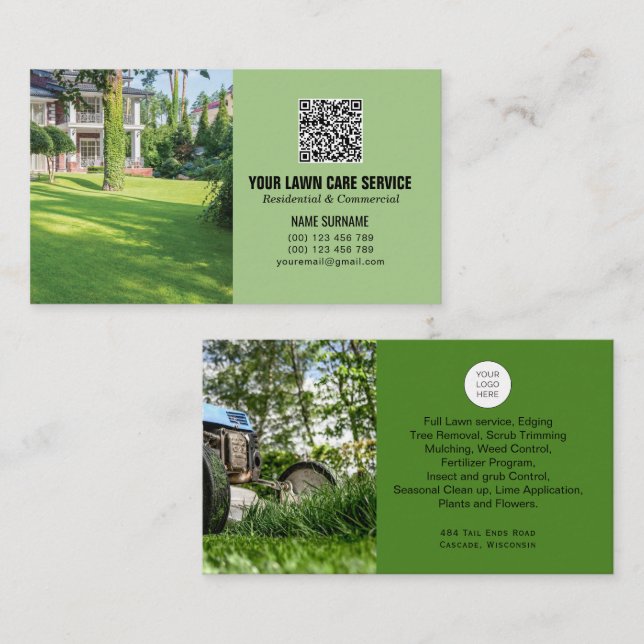 Code QR Soins de la pelouse carte de visite avec p (Devant / Derrière)