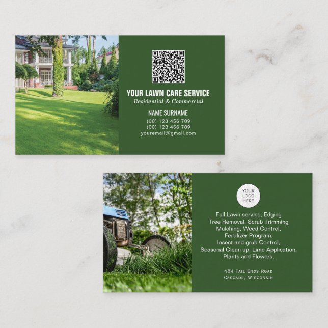 Code QR Soins de la pelouse carte de visite avec p (Devant / Derrière)