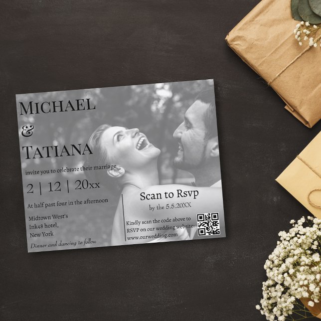 code rsvp qr moderne photo faire-part de mariage (Créateur téléchargé)