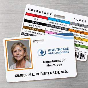 Codes d'urgence Badge d'identification avec photo