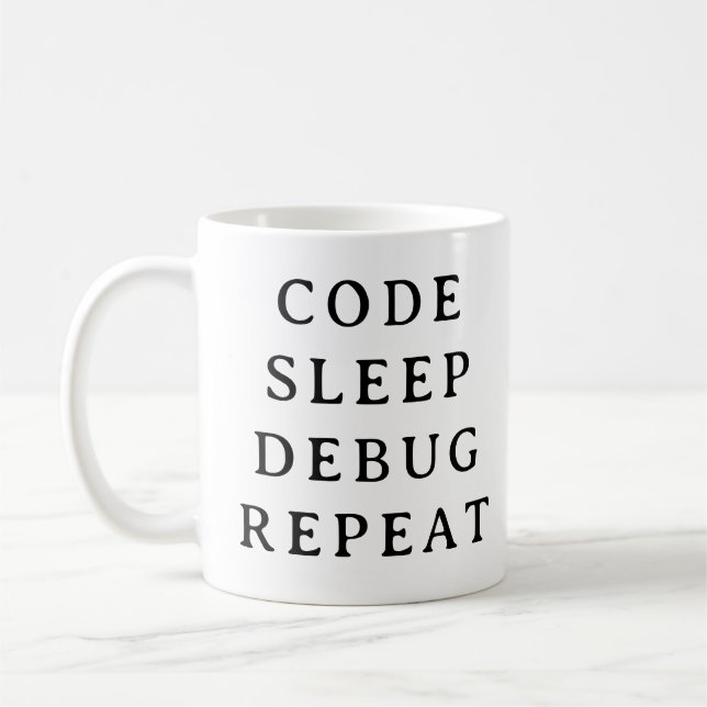 Coding Gift Mug - Code Sleep Debug Répéter Mug (Gauche)