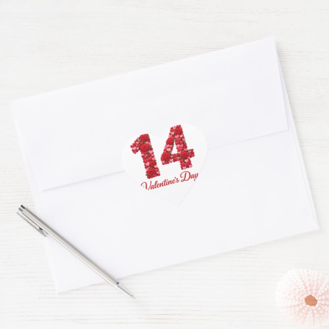 Cœur 14 Valentine’s Day Heart Number Sticker | Romantic (Enveloppe)