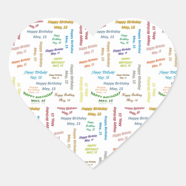 Cœur 15 mai Sticker d'anniversaire (Devant)