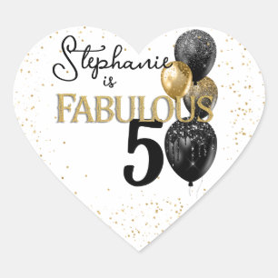 Cœur 50 & Fabulous Black Gold Glam Heart Sticker
