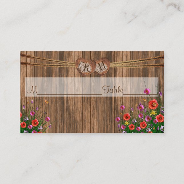 Cœur à monogramme avec fleurs sauvages | Cartes de (Devant)