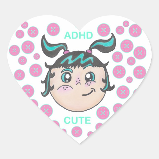Cœur ADHD sticker with "ADHD Cute" illustration (Devant)