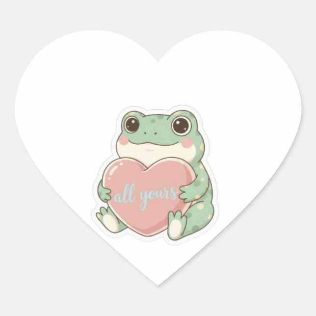 Cœur All Yours Frog Sticker Cute Frog Hugging Heart Kaw (Devant)
